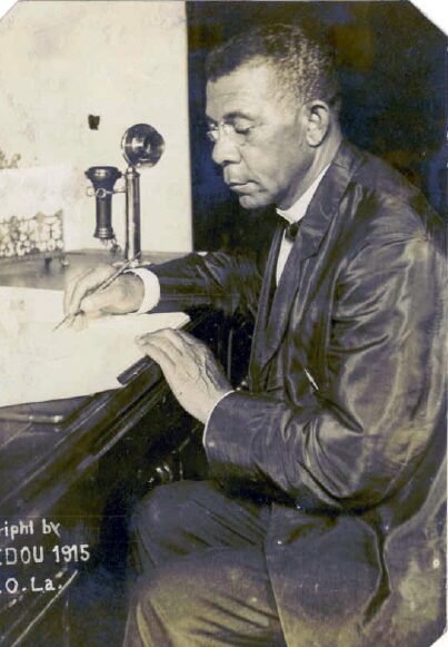 Booker T. Washington with telephone