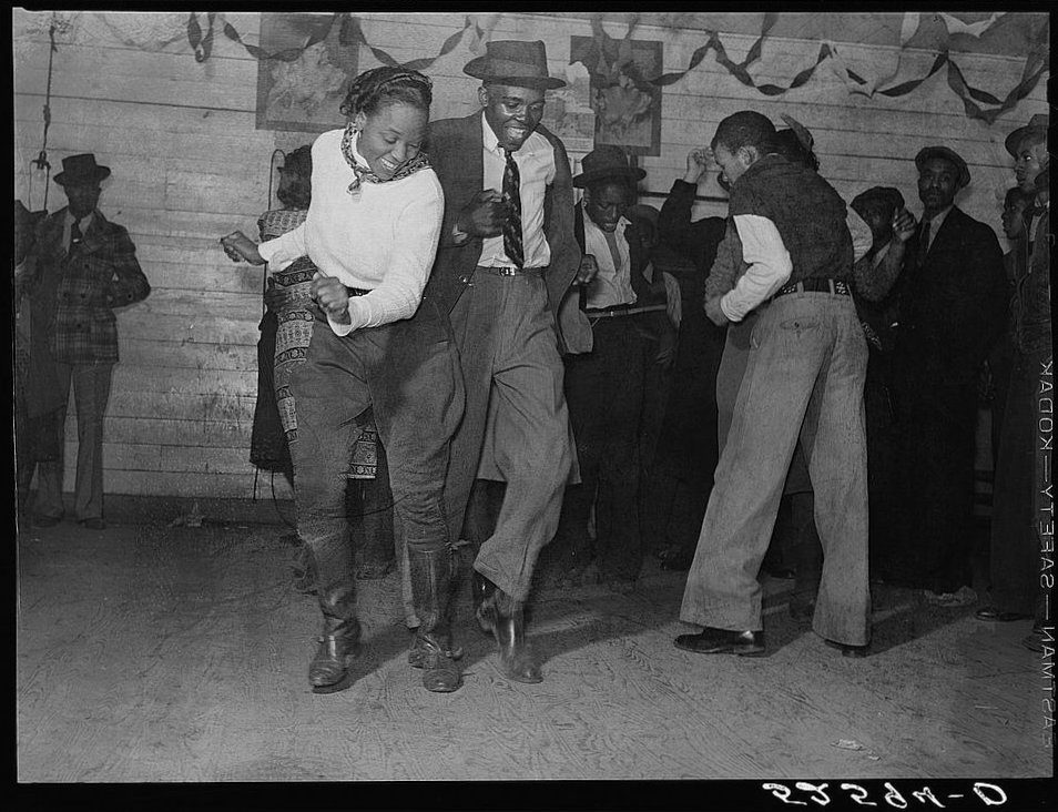 Patrons jitterbugging at a juke joint outside Clarksdale, Mississippi, 1939