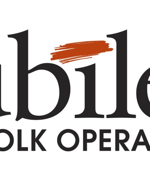 11Text logo that reads: "Jubilee A Folk Opera." The "i" in "Jubilee" has a red dash over it. The rest of the font is black.