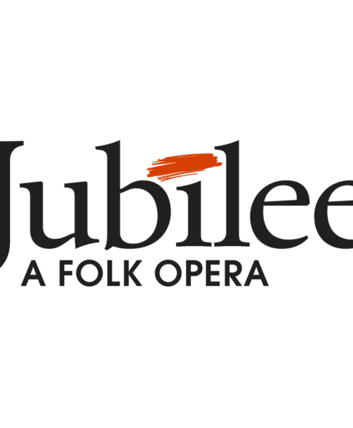 11Text logo that reads: "Jubilee A Folk Opera." The "i" in "Jubilee" has a red dash over it. The rest of the font is black.