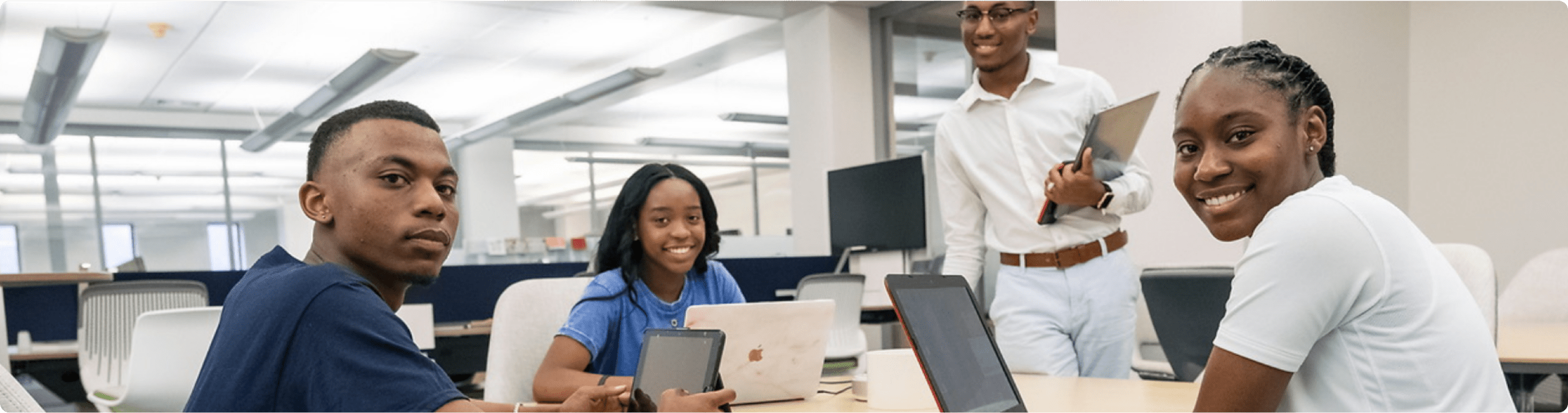 student in conference room